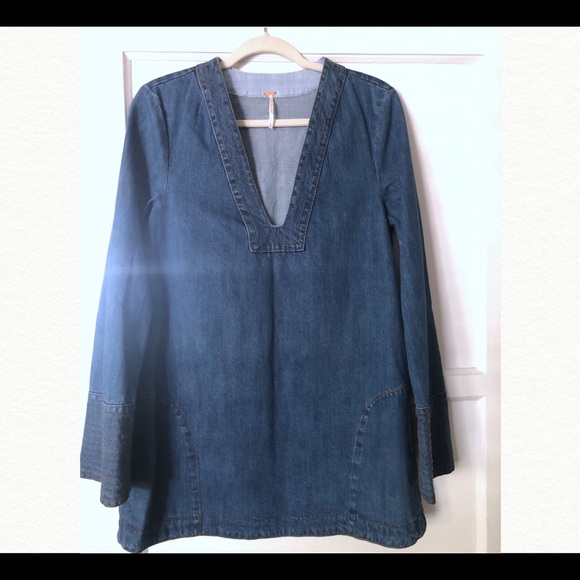 Free People Denim Mini Dress Size S - Picture 4 of 6